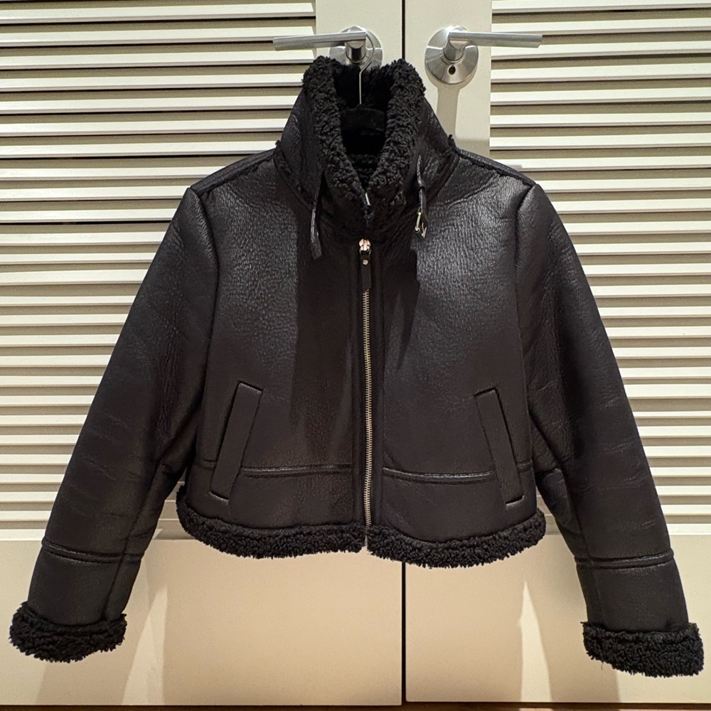 Zara Black Leather Jacket with Cozy Shearling Lining